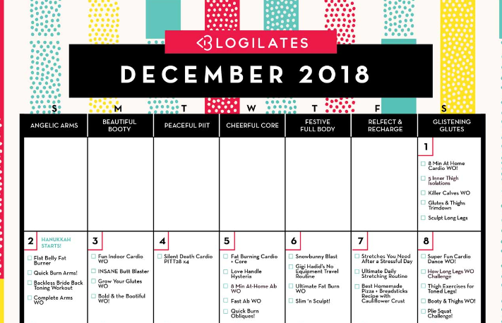 Blogilates December Calendar 2021 | Huts Calendar