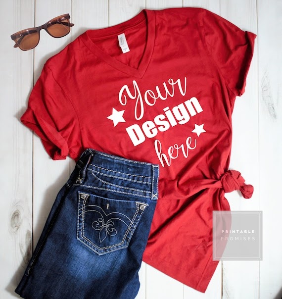 Download Red Shirt Mockup Bella Canva Red 3005 Unisex Jersey ...