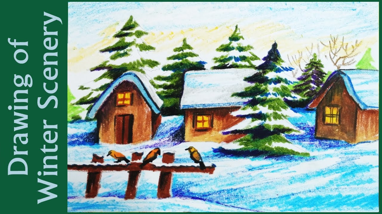 Winter Season Drawing - How to Draw Winter Season Scenery | Easy Winter