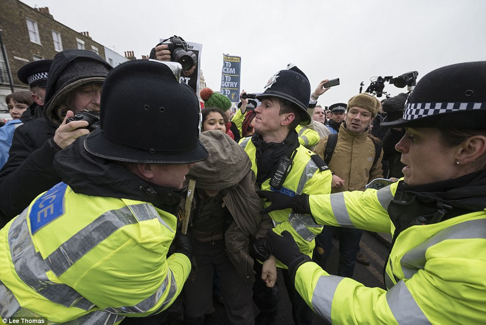 Protesters also clashed in Margate as an estimated 250 people rallied against Ukip, with one woman arrested on suspicion of common assault