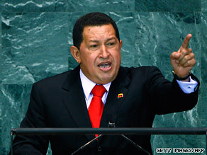 President Hugo Chavez of Venezuela speaking before the United Nations General Assembly. He appeared on the CNN television network on September 24, 2009. by Pan-African News Wire File Photos