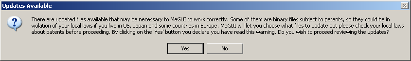 MeGUI update prompt