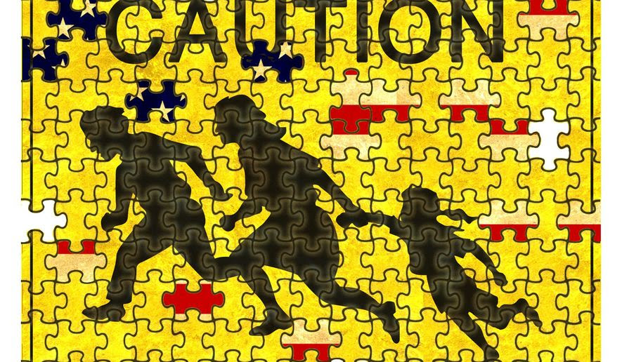 Illustration on the complexities of dealing with illegal immigration by Alexander Hunter/The Washington Times