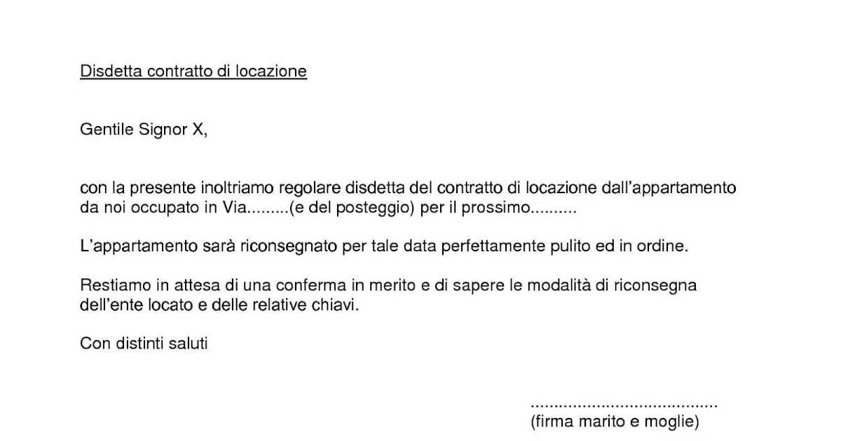 Fac Simile Lettera Disdetta Contratto Di Affitto Casa Esempio Di