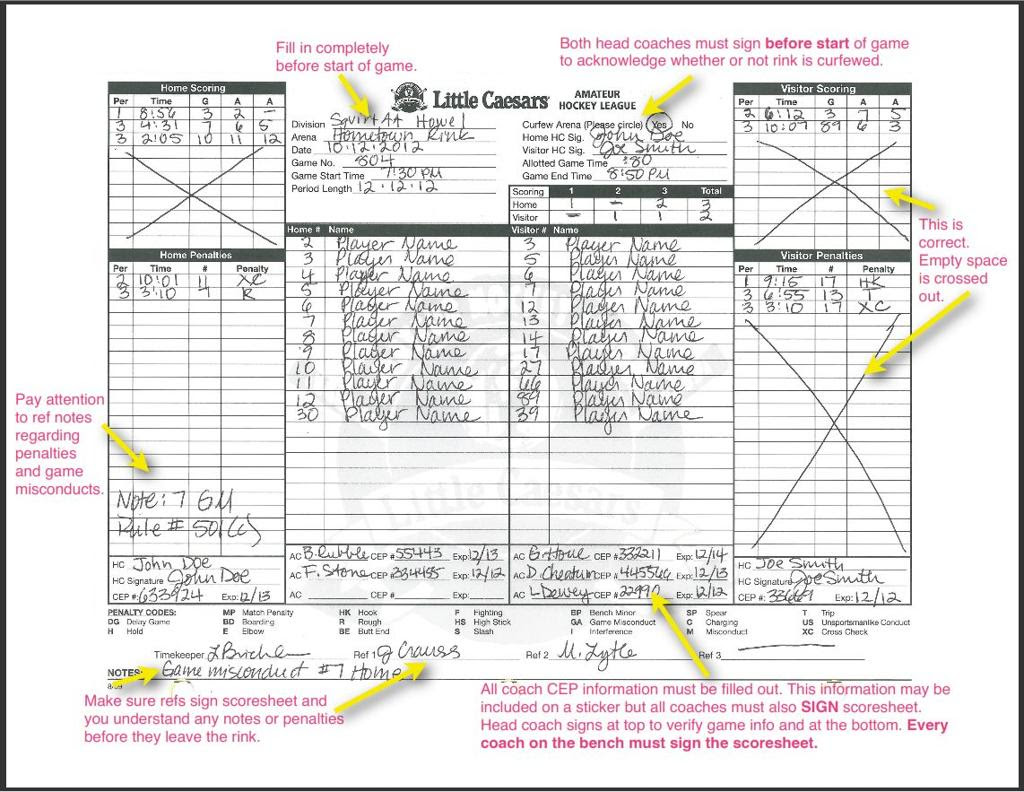 Sample Hockey Score Sheet