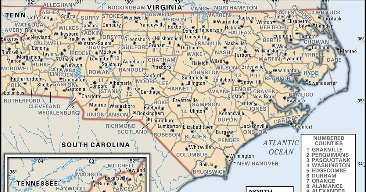 Map Of Virginia And North Carolina With Cities