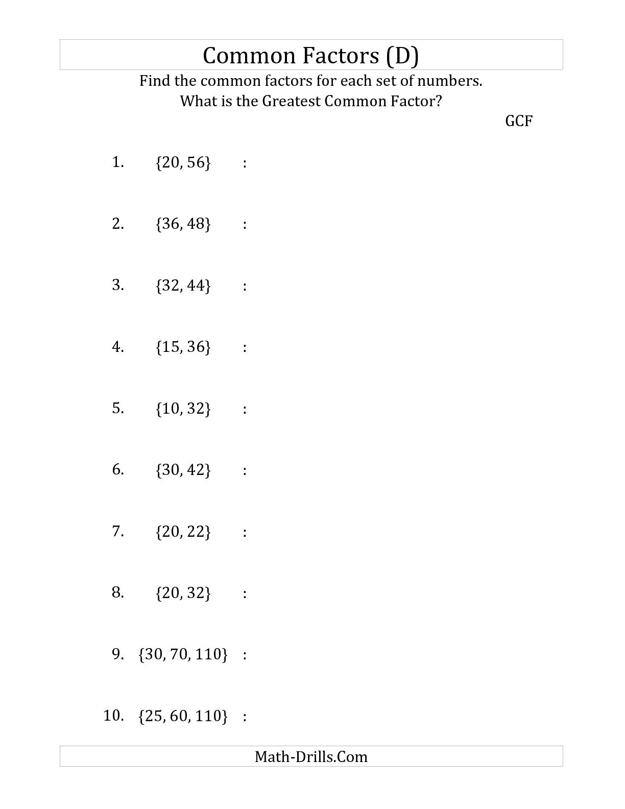 11 Best Images of Fractions Greatest Common Factors Worksheet Regarding Greatest Common Factor Worksheet