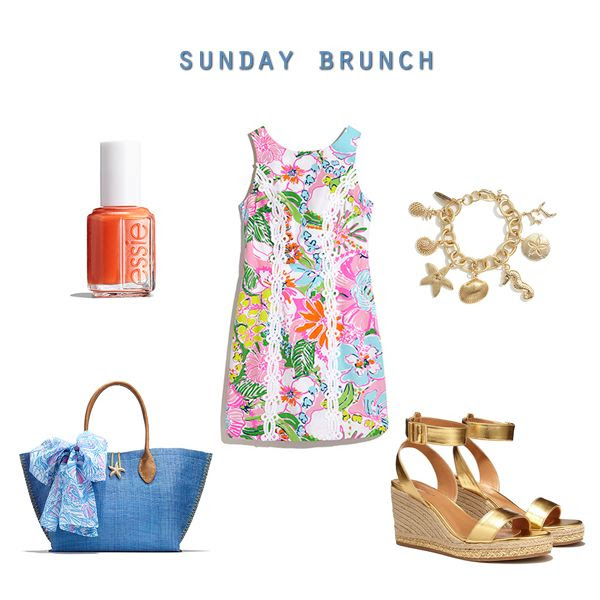 Lilly for Target lookbook preview, Lilly Pulitzer for Target casual brunch outfit idea with pom pom shorts