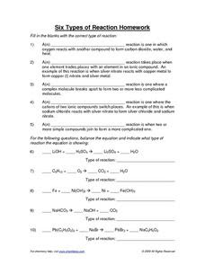 61. Classification Of Chemical Reactions Chemistry Worksheet Key