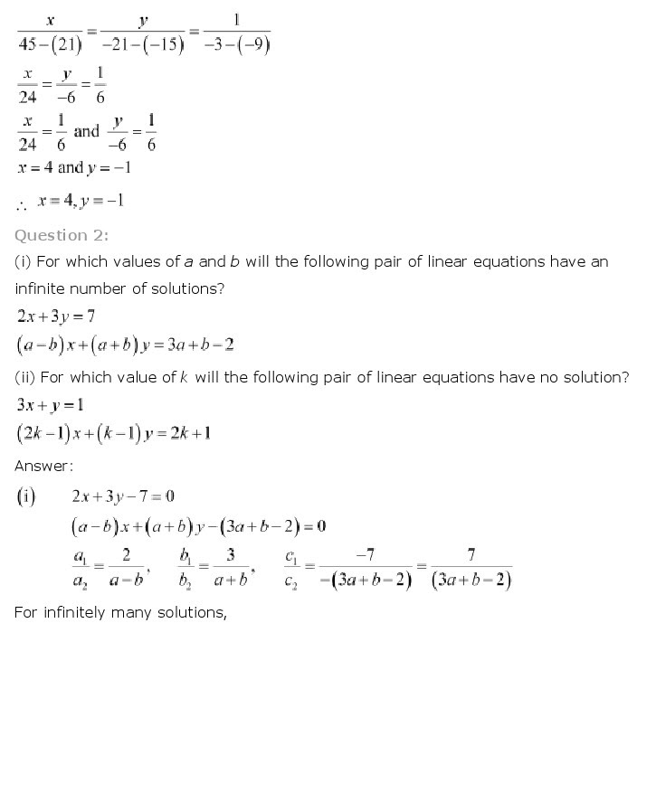NCERT Solutions for Class 10th Maths Chapter 3 – Pair of Linear Equations in Two Variables