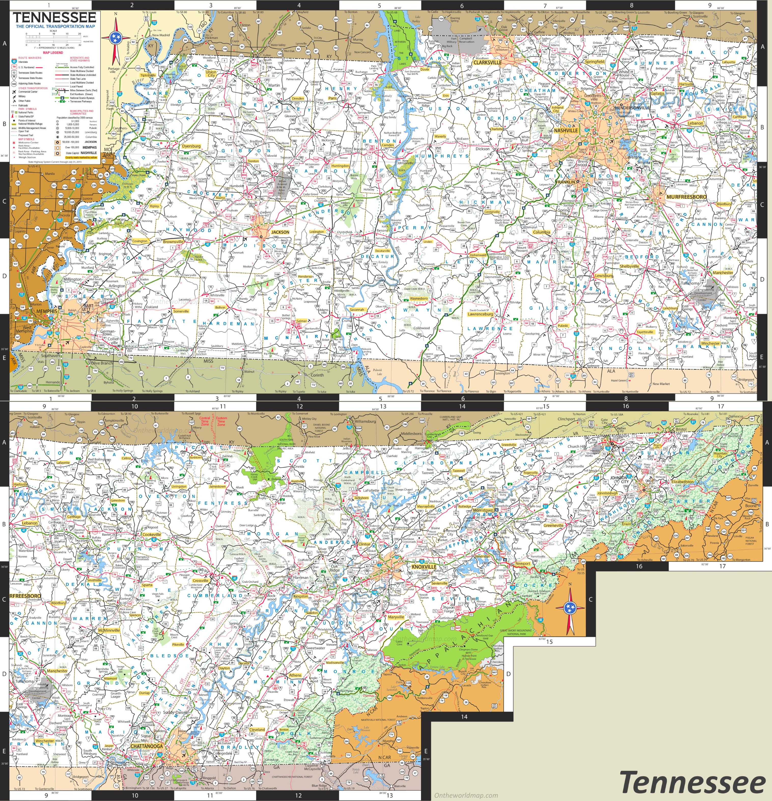 Tennessee State Map With Cities And Towns