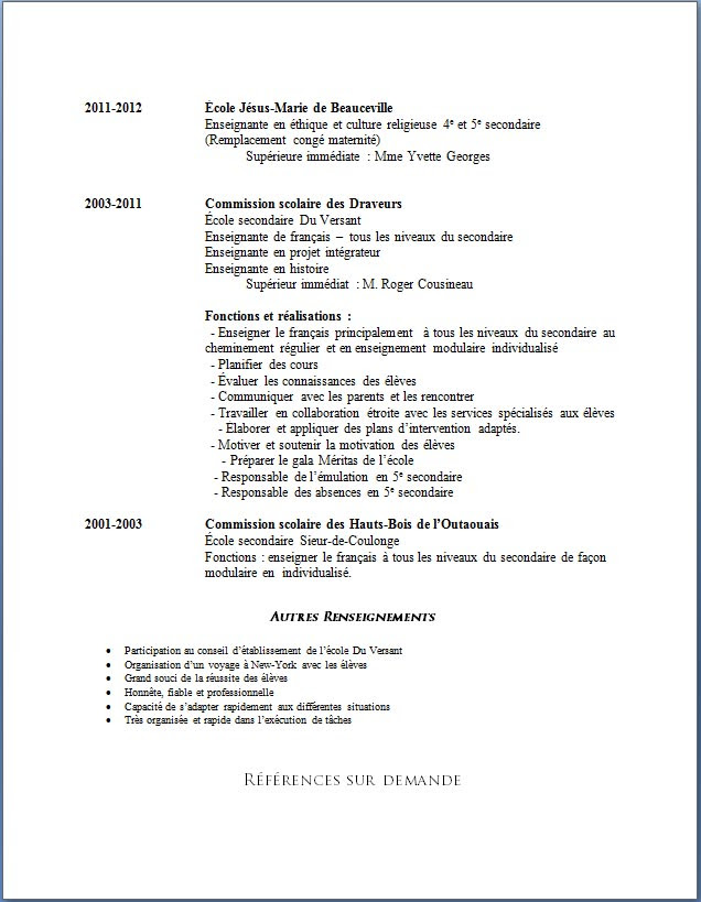 Exemple Cv Francais Professeur  Sample Resume