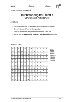 Buchstabengitter Pdf Erwachsene : Wortgitter- Meer