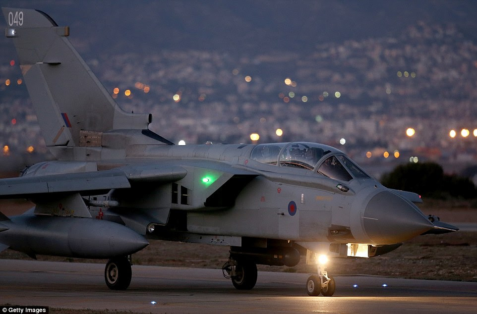 On a mission: An RAF Tornado arrives at the British base in Cyprus, ready for operations in Syria