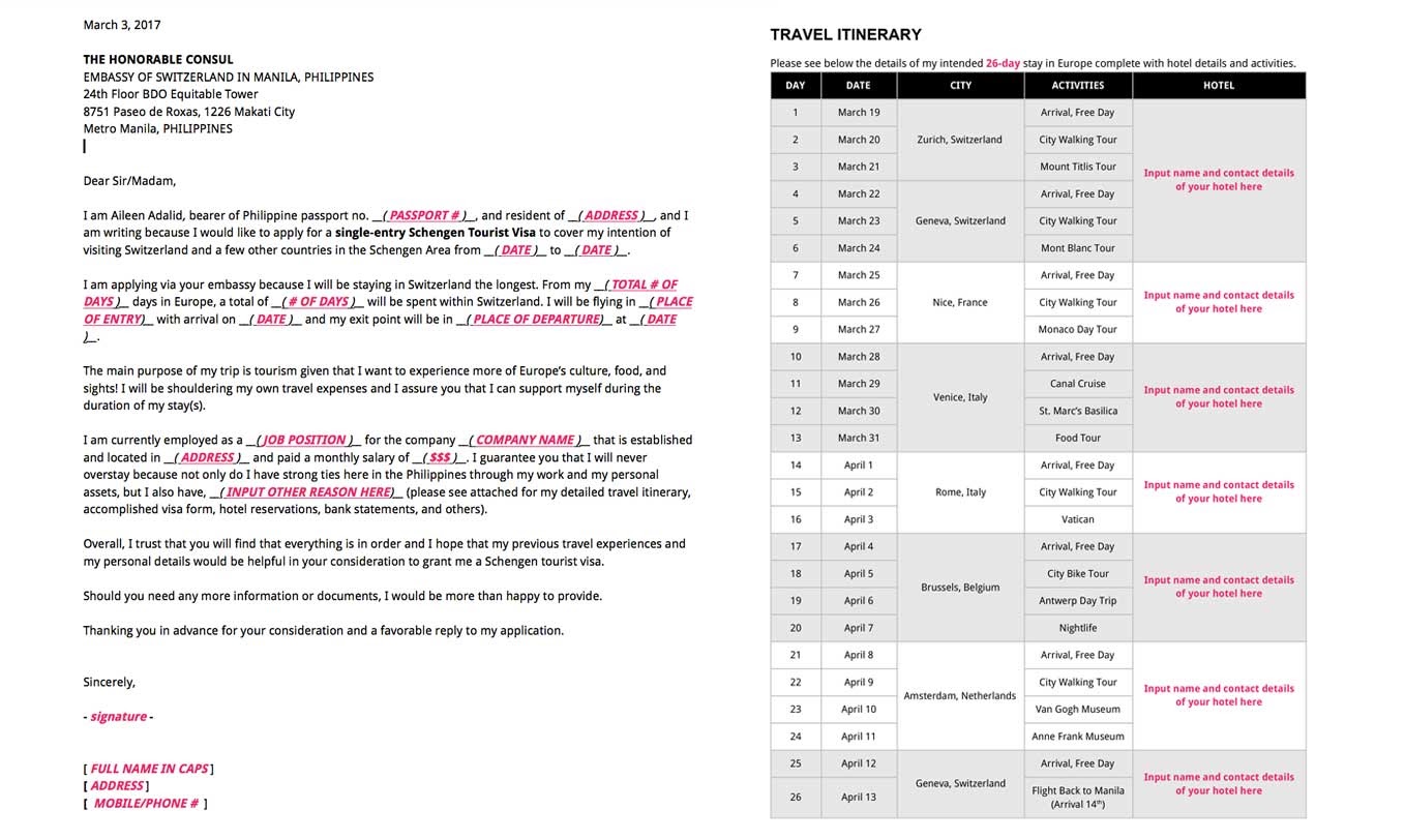 korean visa cover letter example