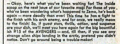 'Also, we'll be randomly killing one of YOU, loyal Marvel maniacs! EXCELSIOR!' Avengers #14 next issue