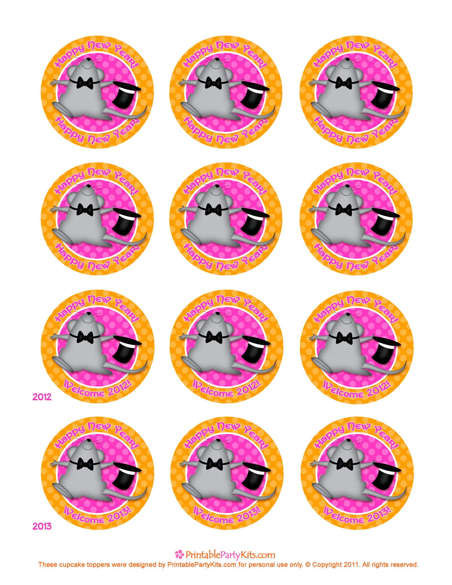 New Year´s Eve: Cute Mice Free Printable Toppers or Labels. New Year´s Eve: Cute Mice Free Printable Toppers or Labels.