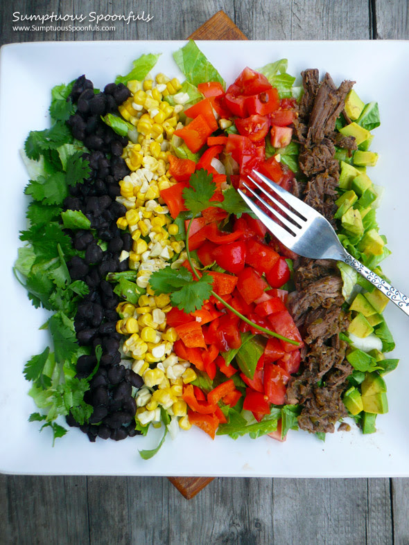 Mexican Carnitas Cobb Salad ~ Sumptuous Spoonfuls #salad #recipe
