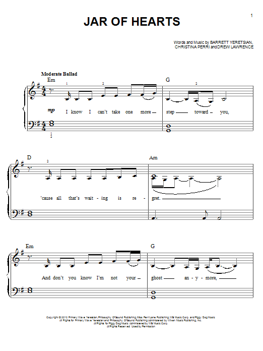 Jar Of Hearts Chords Easy / Jar Of Hearts sheet music by Christina