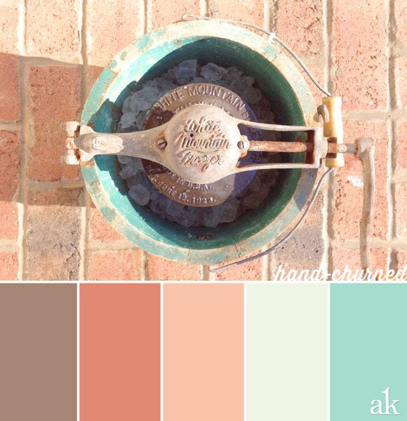 http://www.pinterest.com/pin/99290366758815092/ an ice-cream-churner-inspired color palette // soft brown, pale coral, peach, mint, aqua