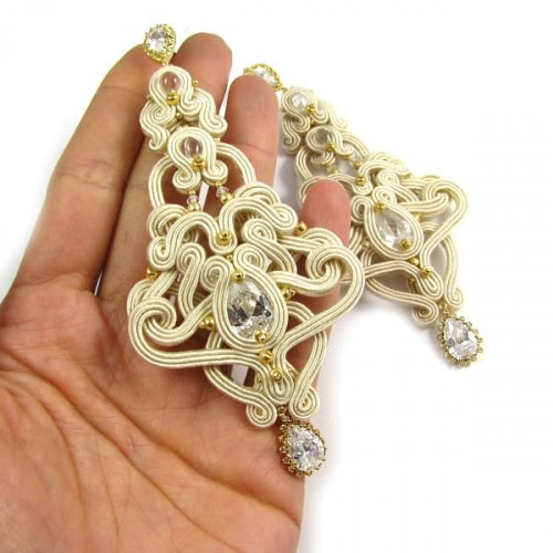 Bizuteria ślubna z cyrkoniami Kolczyki ślubne soutache