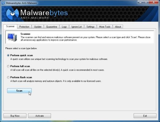 [Image: Malwarebytes Anti-Malware Quick Scan]
