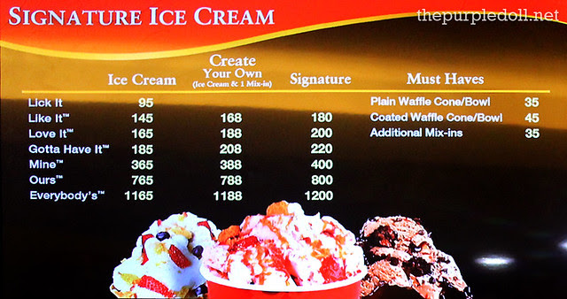 Cold Stone Creamery Signature Ice Cream Menu