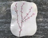 Serving dish creamy white ceramic painted pink blossom Sakura large plate READY TO SHIP - damsontreepottery