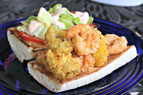 shrimp and oyster poboy
