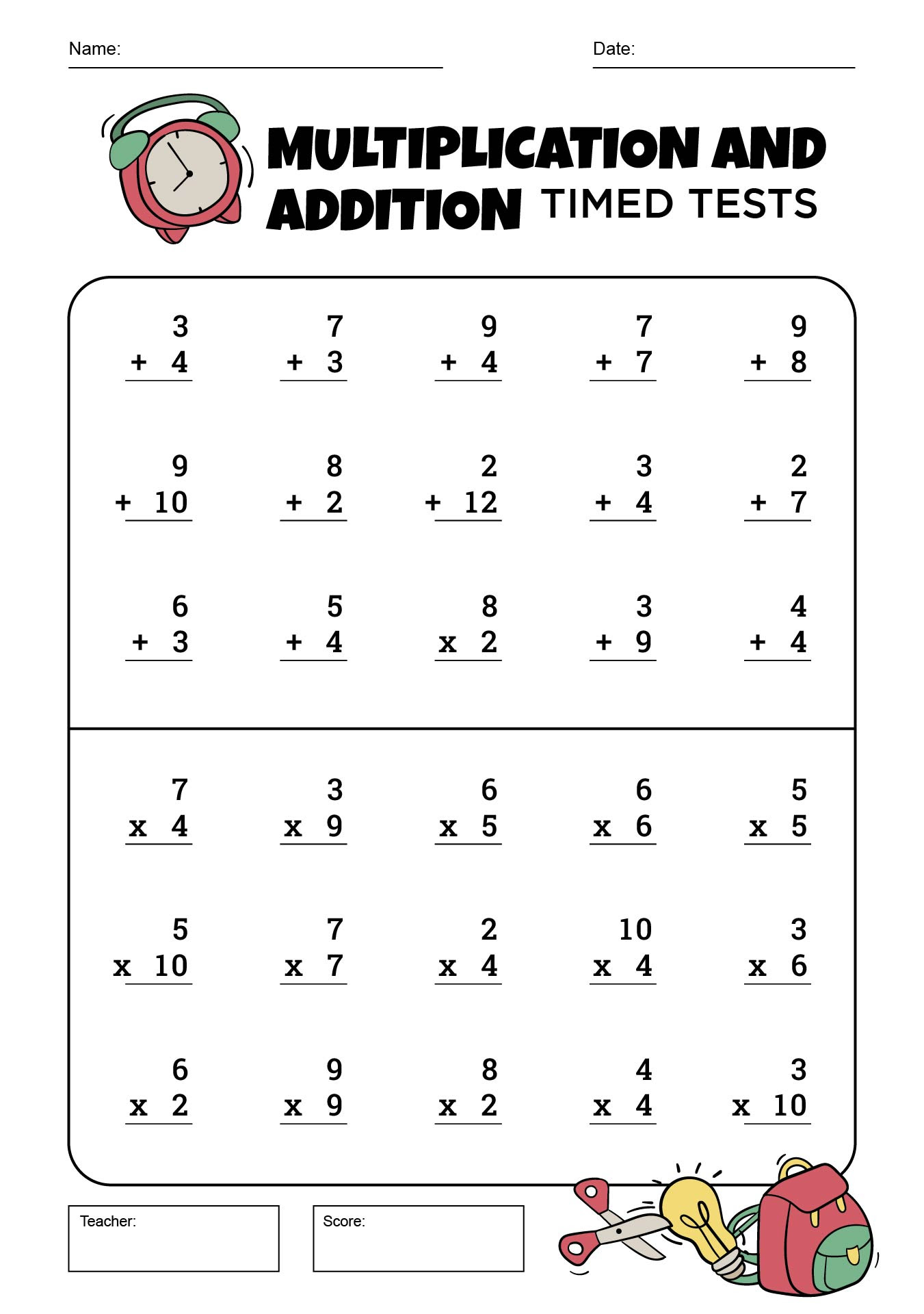 Math Worksheets Multiplication 100 Problems In One Page