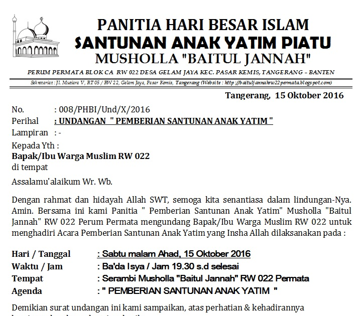 Contoh Surat Undangan Santunan Anak Yatim Download File Guru