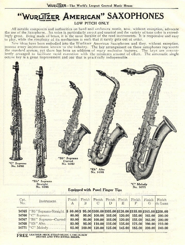 Wurlitzer saxophone info - 1920's