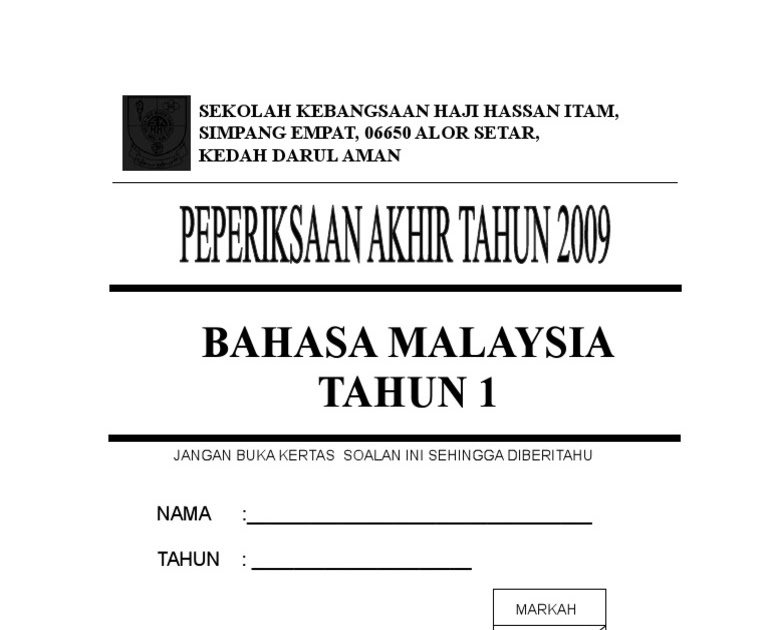 Contoh Soalan Peperiksaan Bahasa Melayu Penulisan Tahun 5 