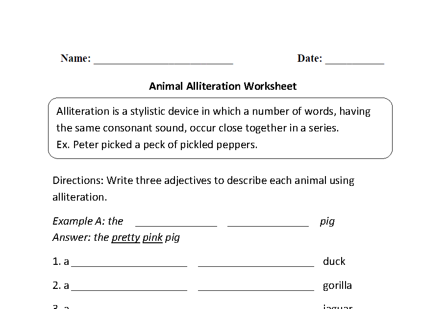 Alliteration Worksheets For 2nd Grade - Best Prominent