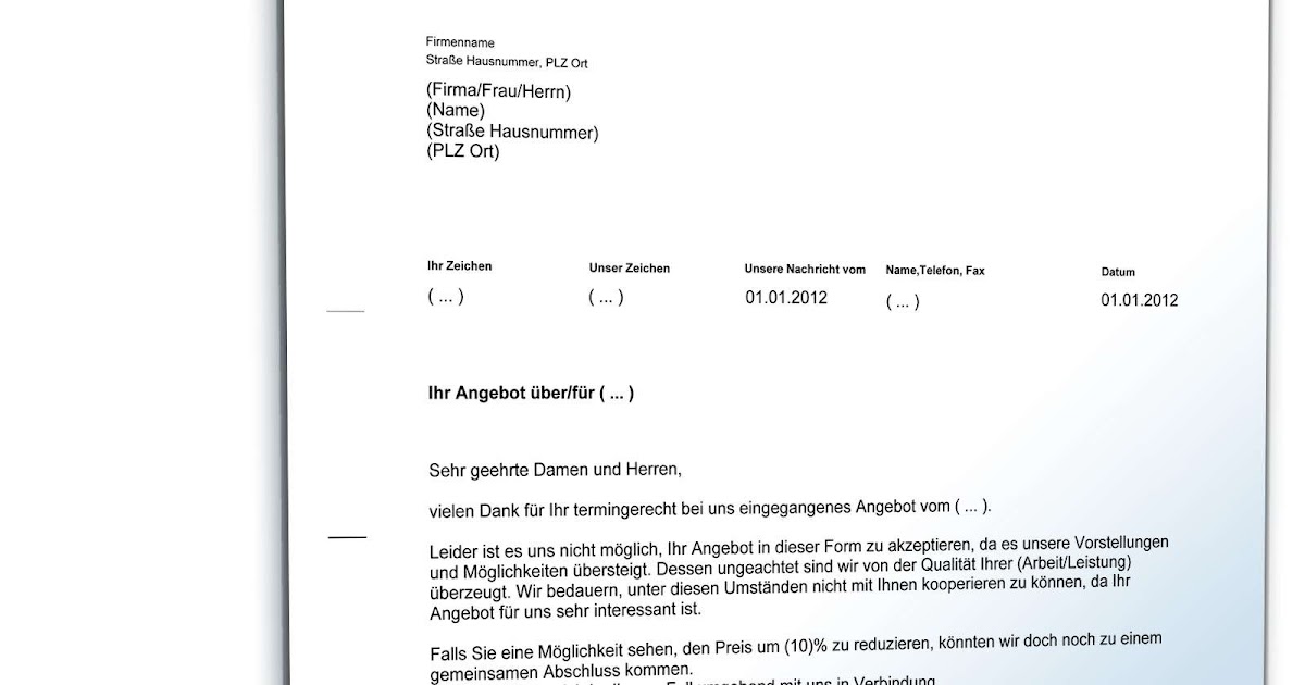 Absage Angebot Mustertext Absage Angebot Mustertext
