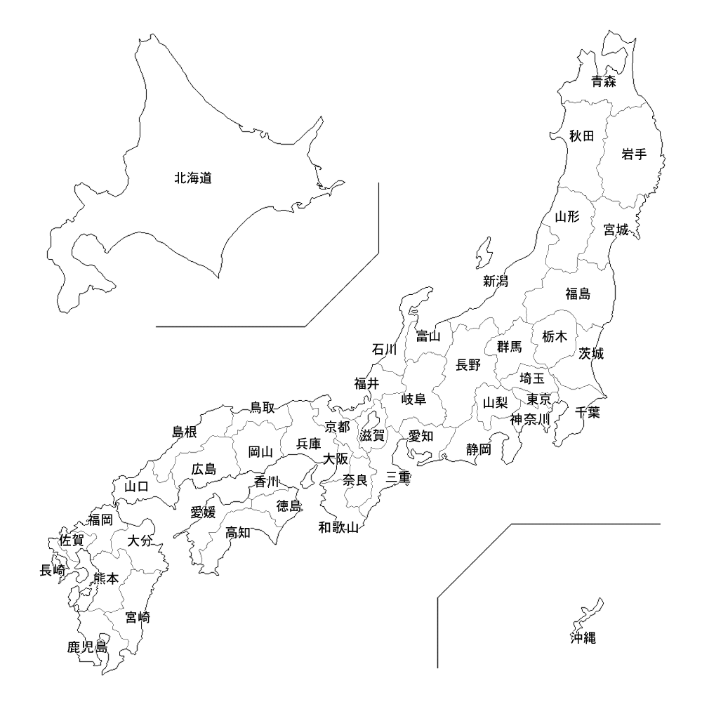 上選択 日本地図 県名入り 印刷とダウンロードは無料
