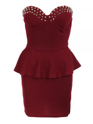 Strapless Bandeau Peplum Dress with Studded Bust by Krisp at USTrendy 40.30 Post