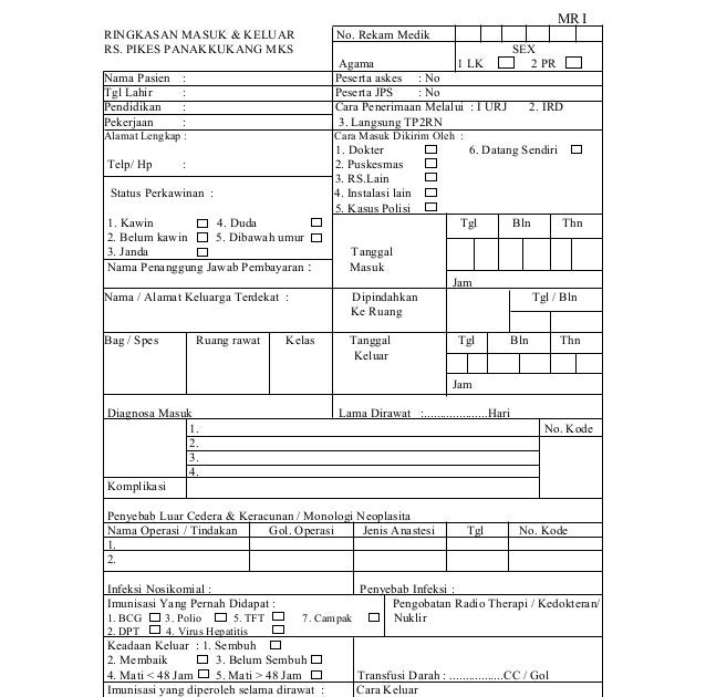 Contoh Formulir Rekam Medis Rawat Jalan - Shoe Susu
