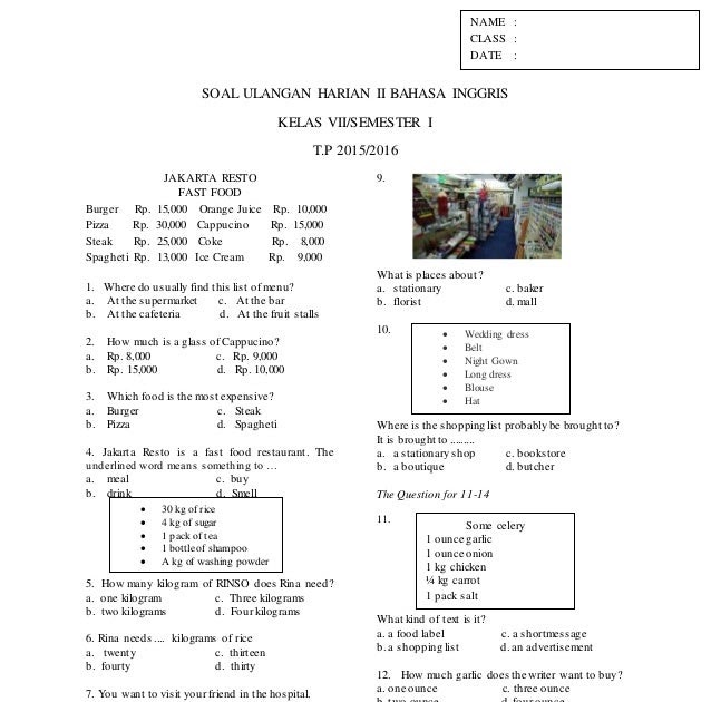 Contoh soal bahasa inggris things in the classroom