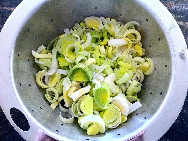 Sliced Leeks in Collander to be Washed