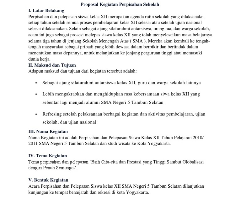Contoh Proposal Kegiatan Perpisahan Sekolah