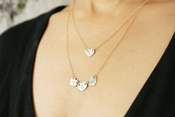 Double Initials necklace personalized initial oxidized silver heart, couple kids two initials necklace Valentine Heart Jewerlry