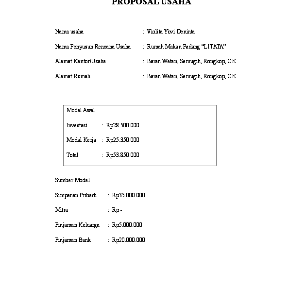 Contoh Bisnis Plan Restoran