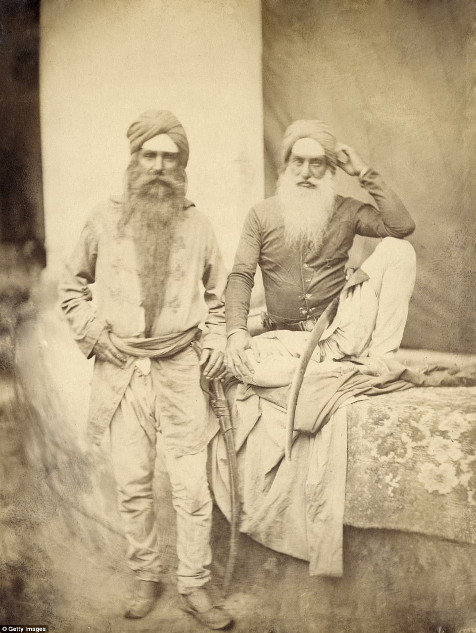 These Sikh officers were part of the Hodson's Horse, a cavalry regiment of the Indian Army. This photo, shot before the British Raj in 1857, is also included in the display of pictures given to Queen Victoria.