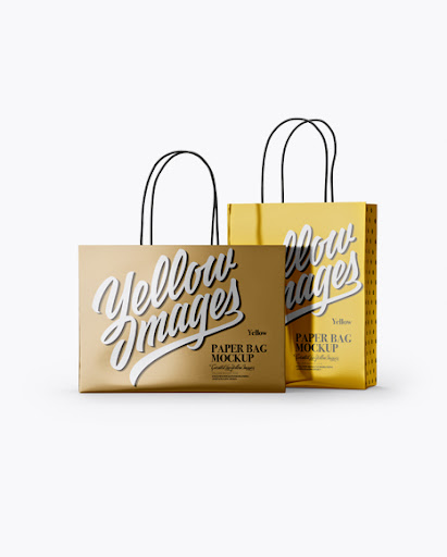 Download Free Two Metallic Paper Bags Mockup Half Side View Psd Template PSD Mockup Template