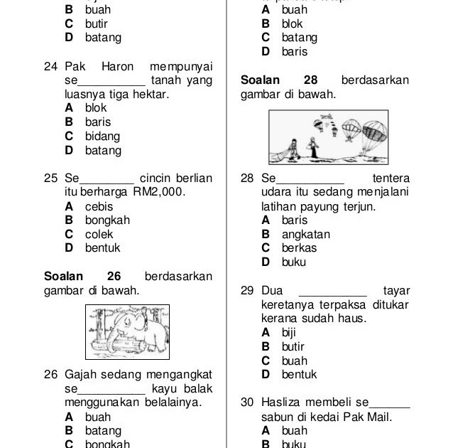 Contoh Soalan English Darjah 4