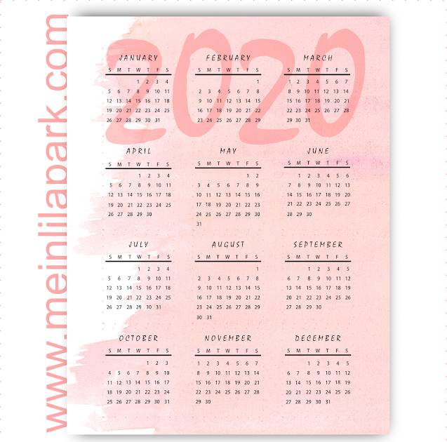 Hairstyle Update Yearly One Page Free Printable 12 Month 2020 Calendar