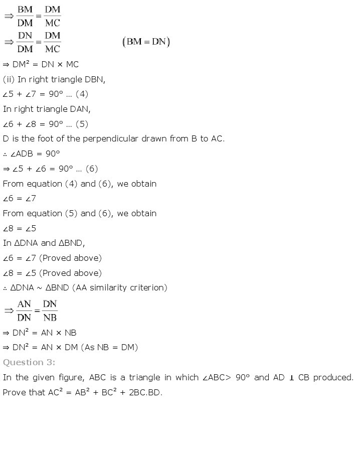 NCERT Solutions for Class 10th Maths Chapter 6 - Triangles