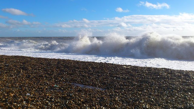 Rough seas off Hastings sea front.