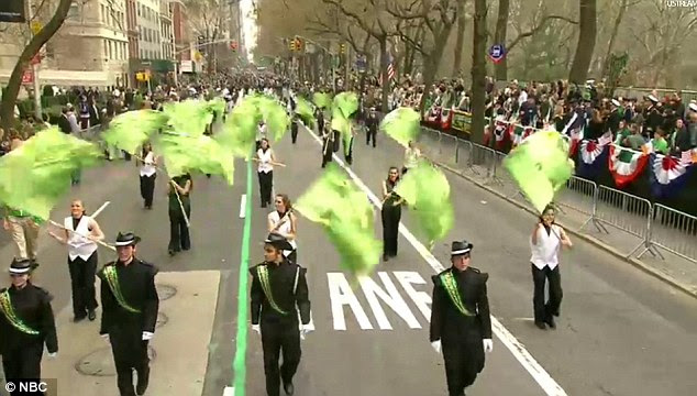 March: Green flags danced along the street that ran parallel to the city's famed Central Park seen on the right